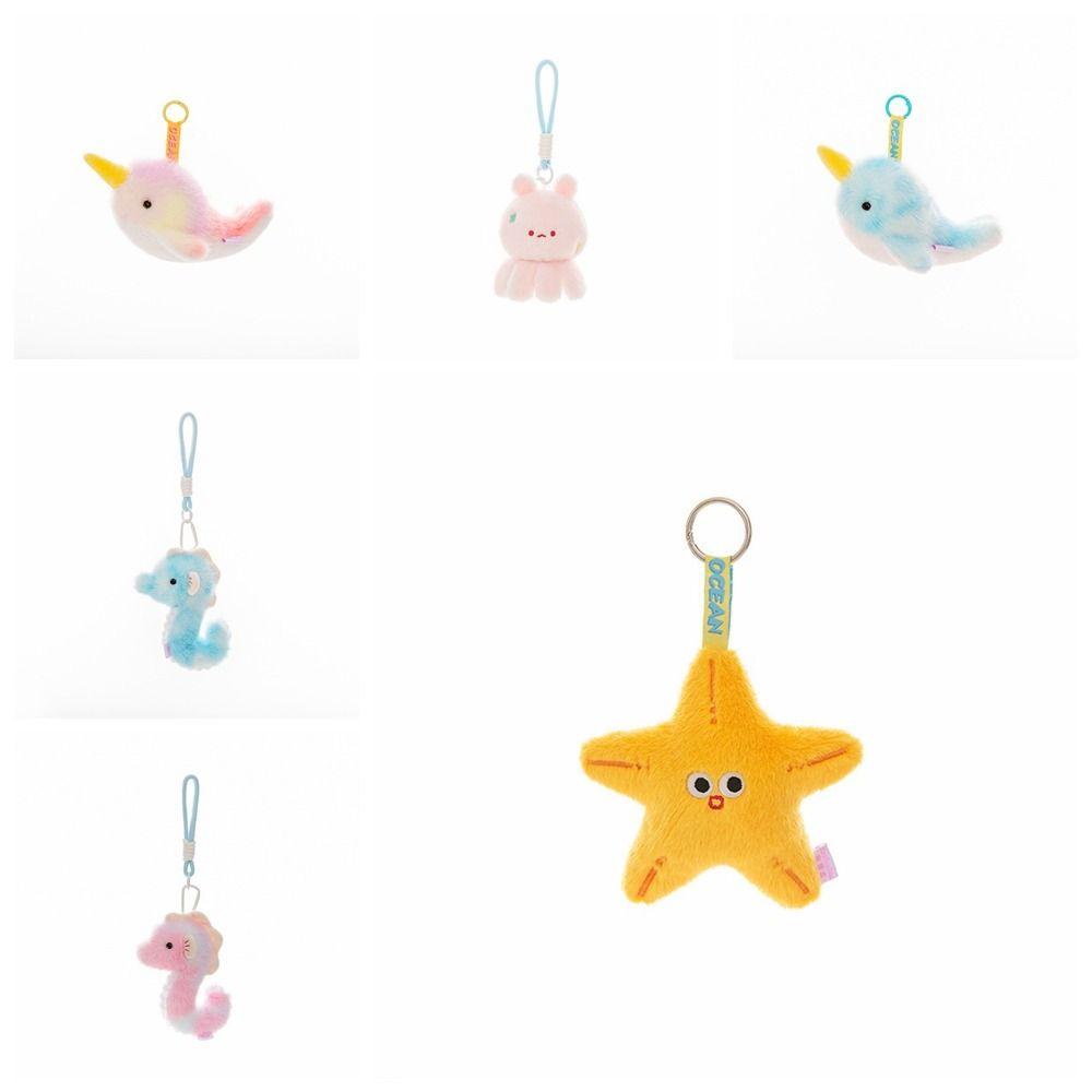 Starfish Ocean Animal Plush Keychain Soft Fluffy Whale Keyring Cute Seahorse Pendant  Birthday Gift