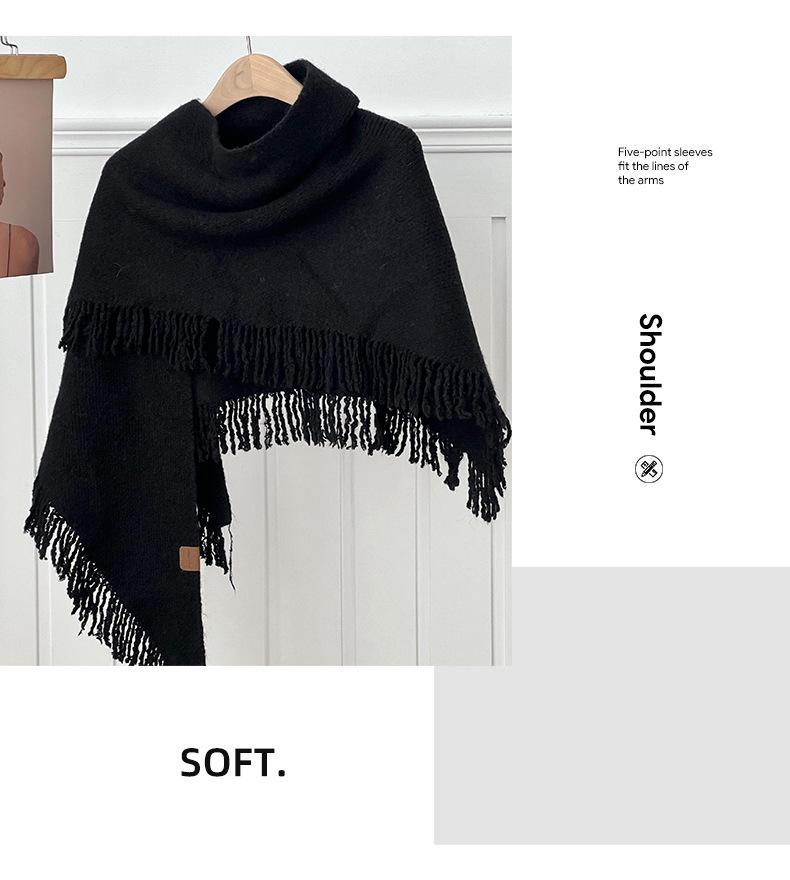 Wollmischung Quasten Schal Dreieckstuch – Warm, Unifarben, Kaschmirgefühl, Vielseitiges Cape.