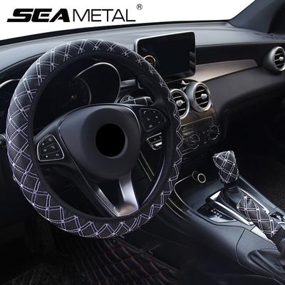 3 in 1 Coprivolante per auto in finta pelle Copri freno a mano Manicotto freno a mano montato su auto Copri leva cambio 38 cm