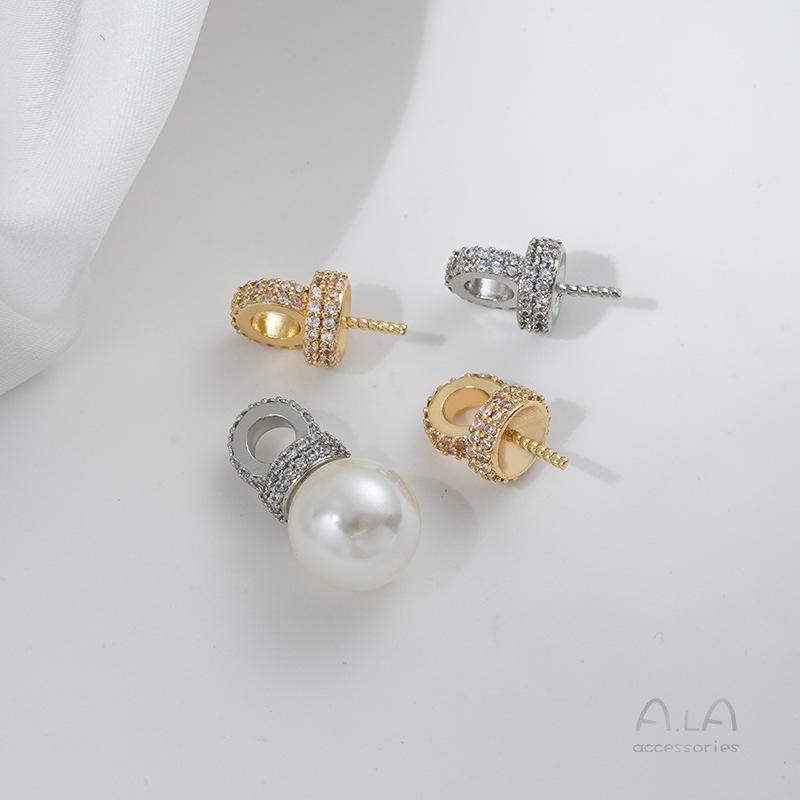 Colgante Ojo de Oveja de Zirconia Micropavé Relleno de Oro de 14K Duradero con Medio Agujero para Joyería de Perlas DIY