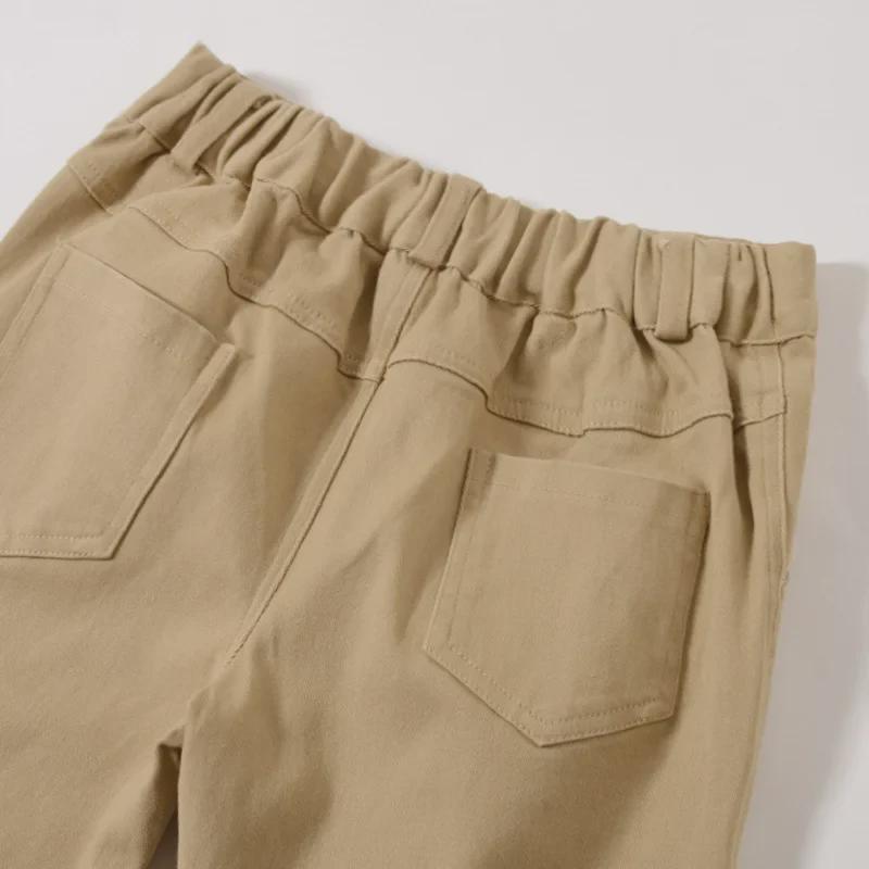 Pantaloni pentru uniforma scolara din bumbac elastic kaki pentru baieti si fete