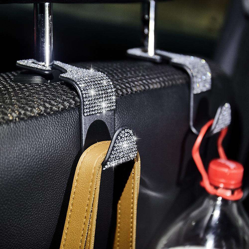 2-Piece Synthetic Diamond Car Hooks, Hidden Car Storage Hooks, Creative Car Seat Hooks & Hangers, Women's Car Accessories