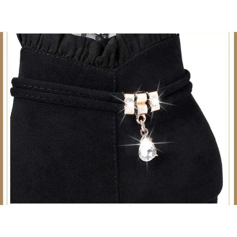 New Autumn Fashion Boots Women Fur Winter Warm Pointed Ankle Boots Sexy High Heel Rhinestone Decoration Zipper Women Boots