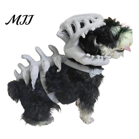 Elastic Dinosaur Suit for Walking Skeleton Pet Costume, Plush Dog Cat Outfit with 3D Lightweight Prop Photos Spine And Tail, Halloween Party