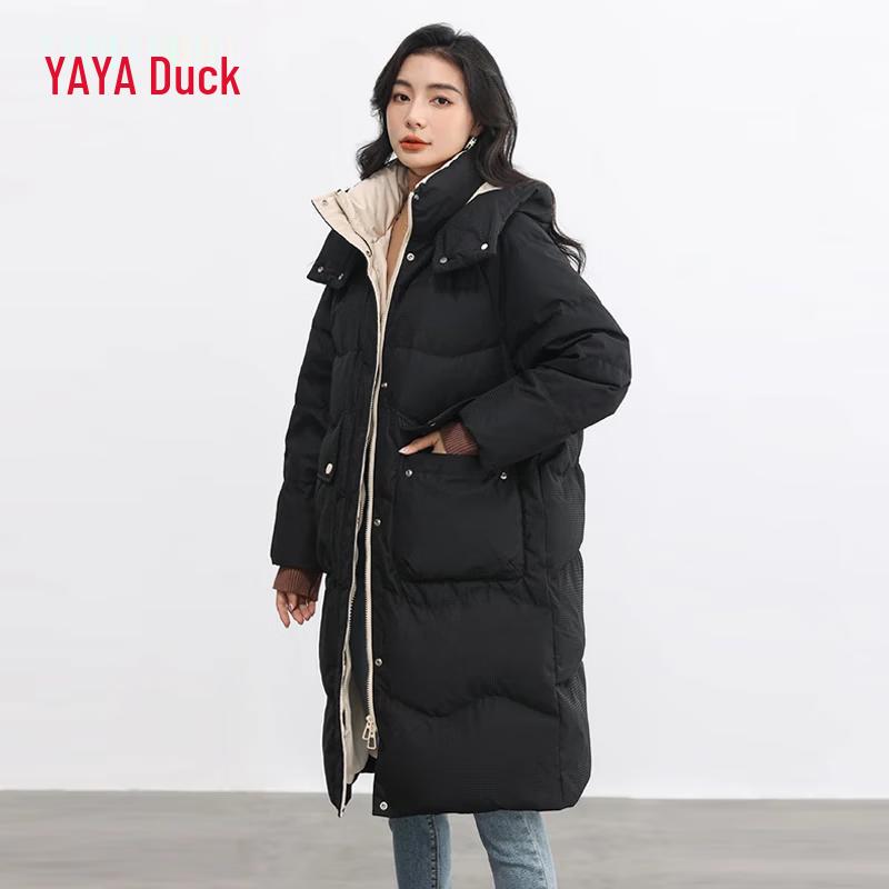 YAYA Women's Thickened Mid-Length Hooded Down Jacket