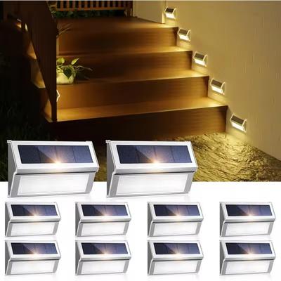 1-8PCS Solar Stainless Steel Step Light Solar Outdoor Lights Waterproof Garden Fence Decoration Wall Lamp for Patio Street Yard