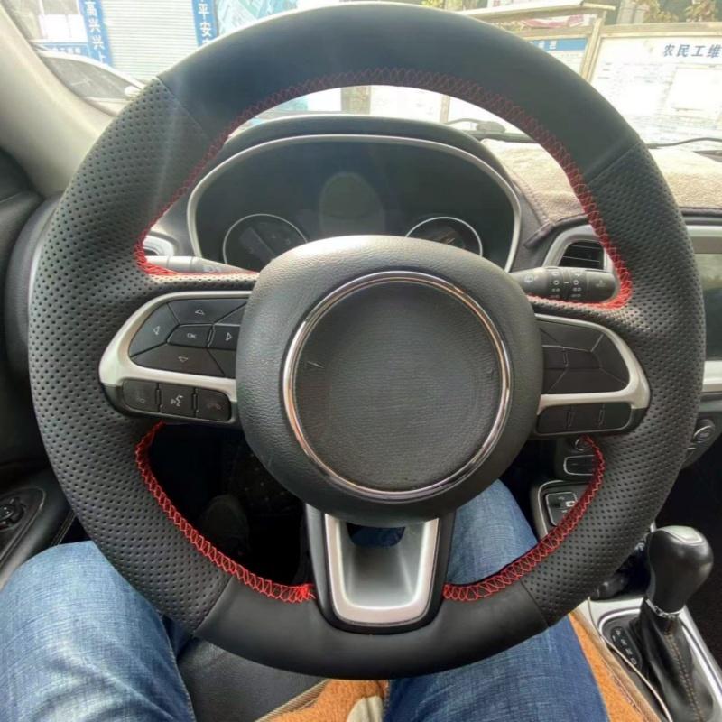 Car Steering Wheel Cover Leather Breathable For Jeep Renegade 2016 2017 Compass 2017 Steering Wheel Braiding Cover Red Thread