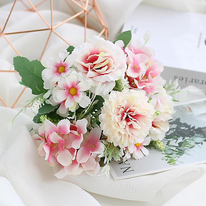 Single Stem Silk Rose Bouquet with Plastic Handle for Wedding Decoration