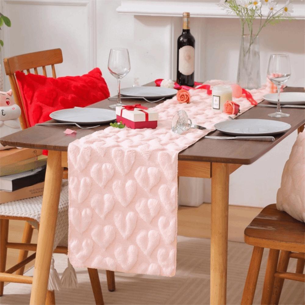 Romantic Plush Love Tablecloth Thickened Dining Table Runner Valentine's Table Flag  Dining Table