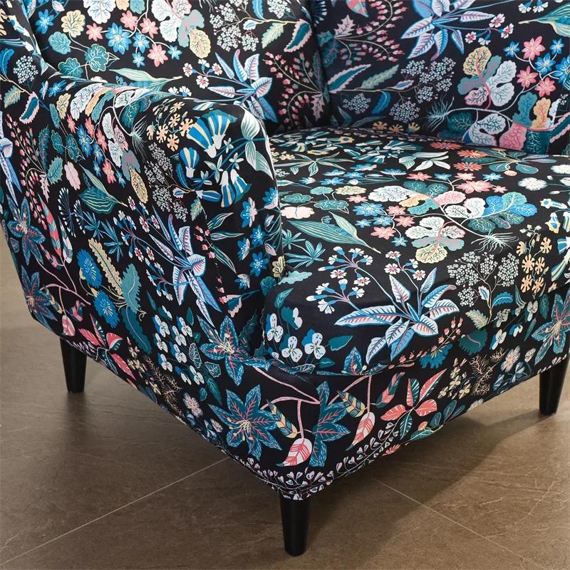 Pastoral Style Wing Chair Cover Stretch Spandex Backrest Armchair Cover Sofa Covers with Seat Cushion Covers Furniture Protector