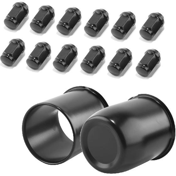 

2Pcs 3.19in Wheel Center Caps Push Through with 12 Lug Nuts Sets - Stainless Steel Trailer Open/Closed Top Hub Cap and 1/2 -20 Lug Nuts for Truck