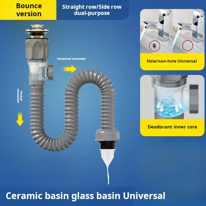 Washbasin drain pipe surface washbasin drain pipe anti-odor drainage pipe countertop hand basin leakage plug accessories светло-серый