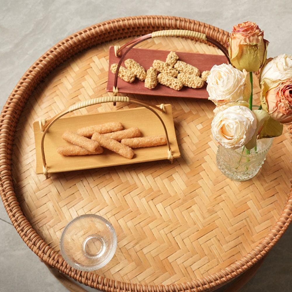 

Bamboo Pastry Plate Small Fruit Basket Home Organizer Candy Plate Snacks коричневий