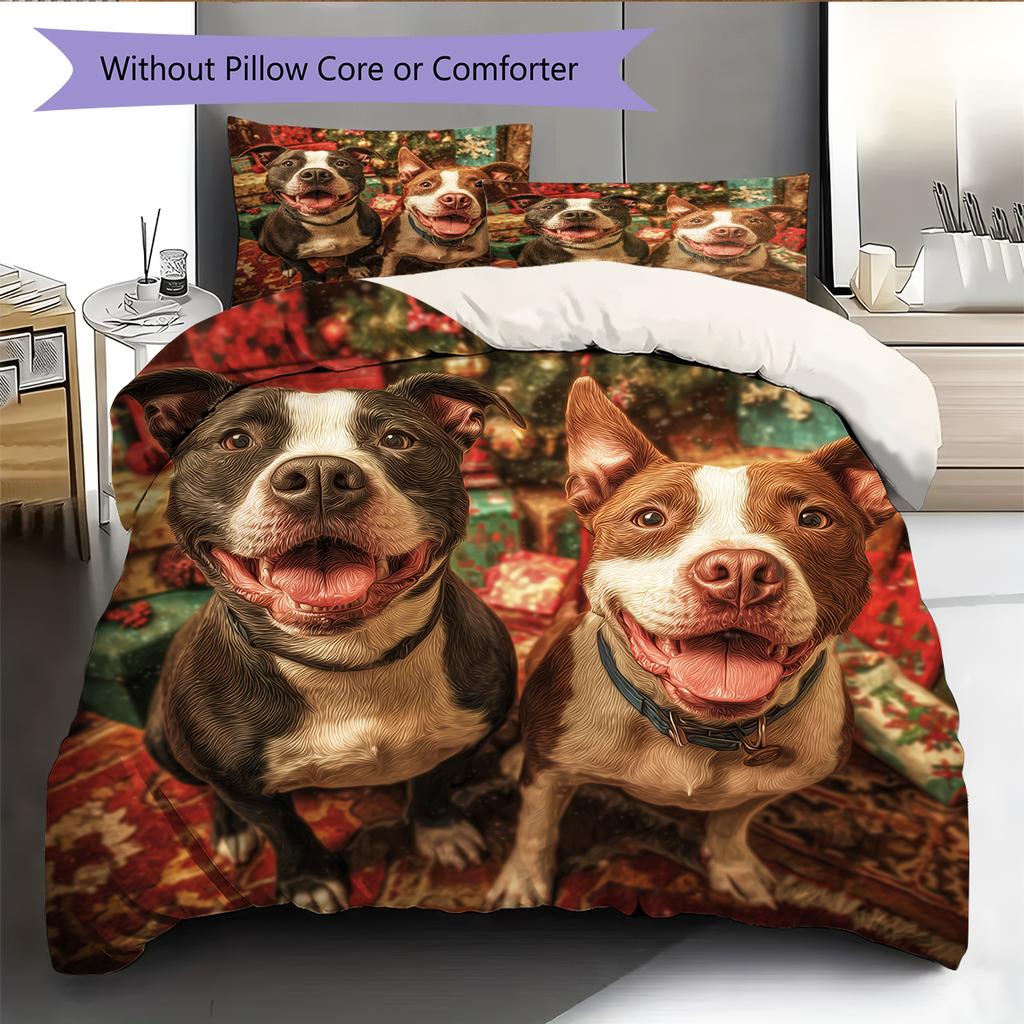 Happy Pitbull Pattern Bedding Home Decoration Birthday Gift (1 * duvet cover + 2 * pillowcase, without core)