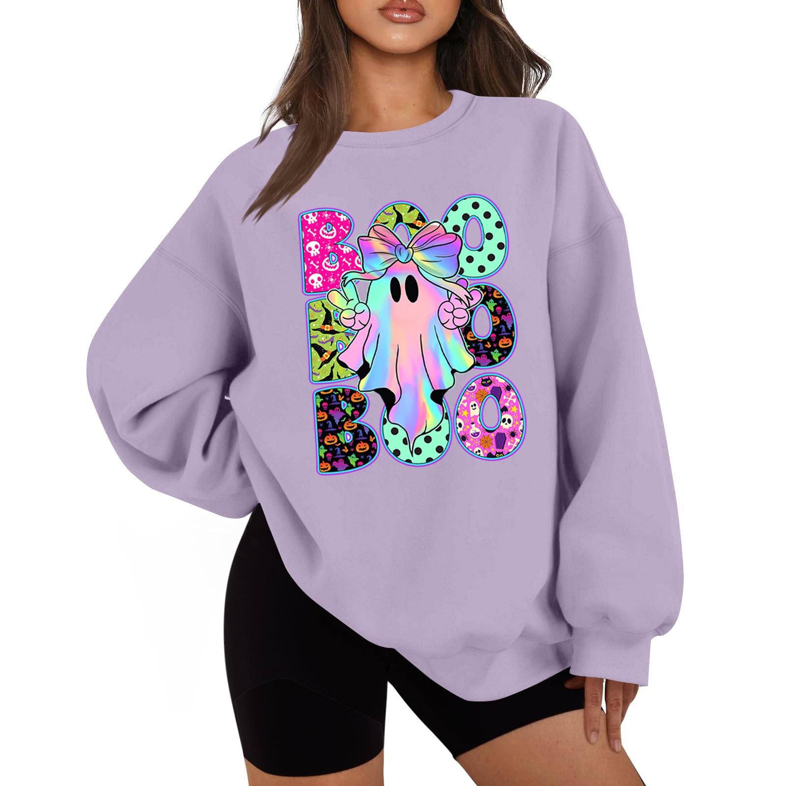 

Женская мода повседневная блузка с длинным рукавом и принтом на Хэллоуин с круглым вырезом XL