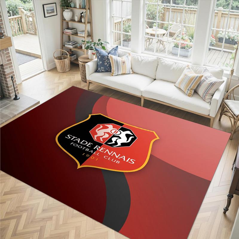 Stade Rennais FC Design Crystal Velvet Carpet Cozy Non?Slip Printed Rug For Bedroom Living Room Entrance