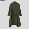 INCERUN Spring Men Long Sleeve Buttons High Low Irregular Long Coats Windbreaker