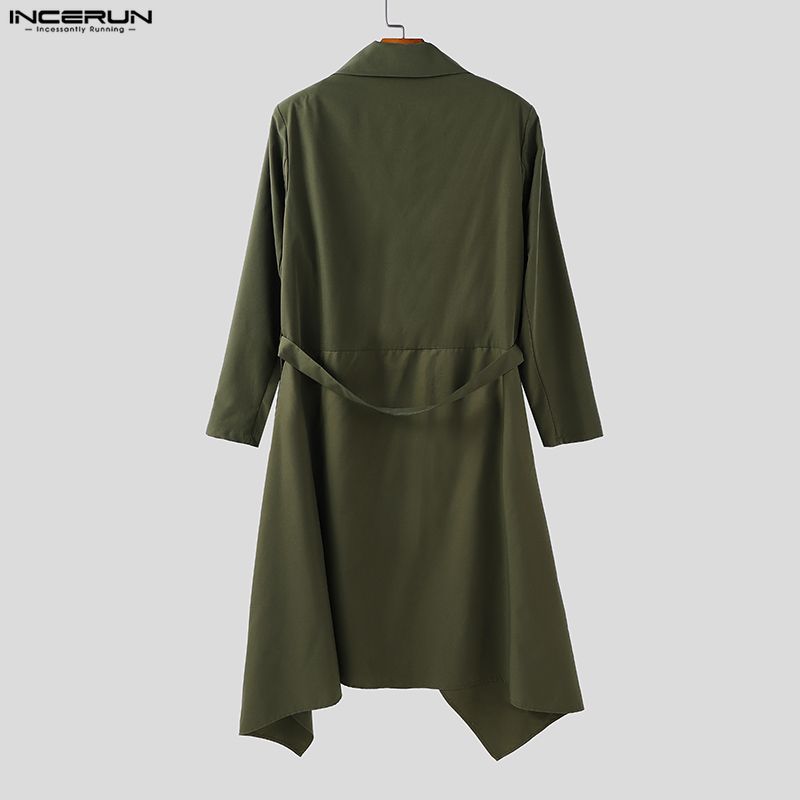 INCERUN Frühling Herren Langarm Knöpfe High Low Unregelmäßig Lange Mäntel Windjacke