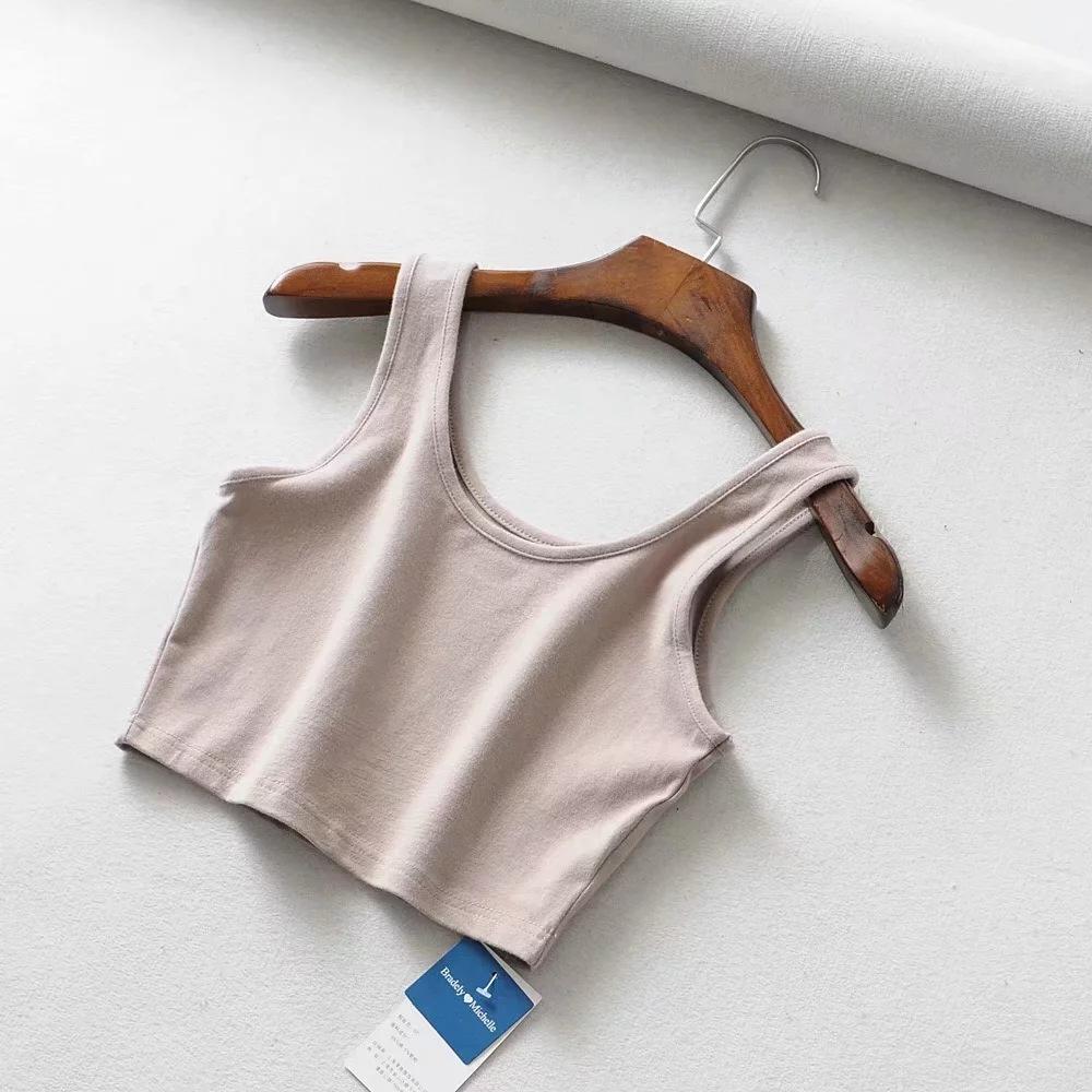 Sexy Women Summer Crop Tank Tops Sleeveless Short Cotton U Collar Knitted Bar