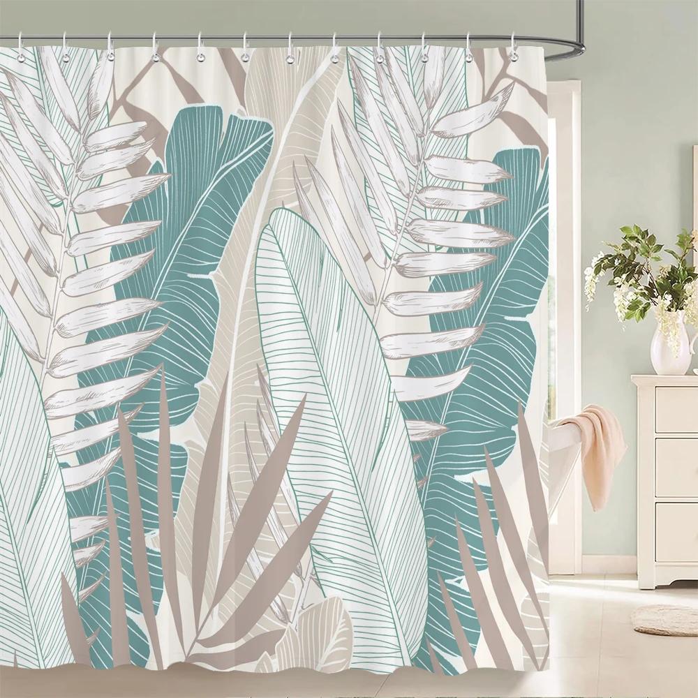Bathroom Decoration Shower Curtain Tropical Green Plant Leaf Palm Cactus 3D Printing Waterproof Fabric Shower Curtains With Hook