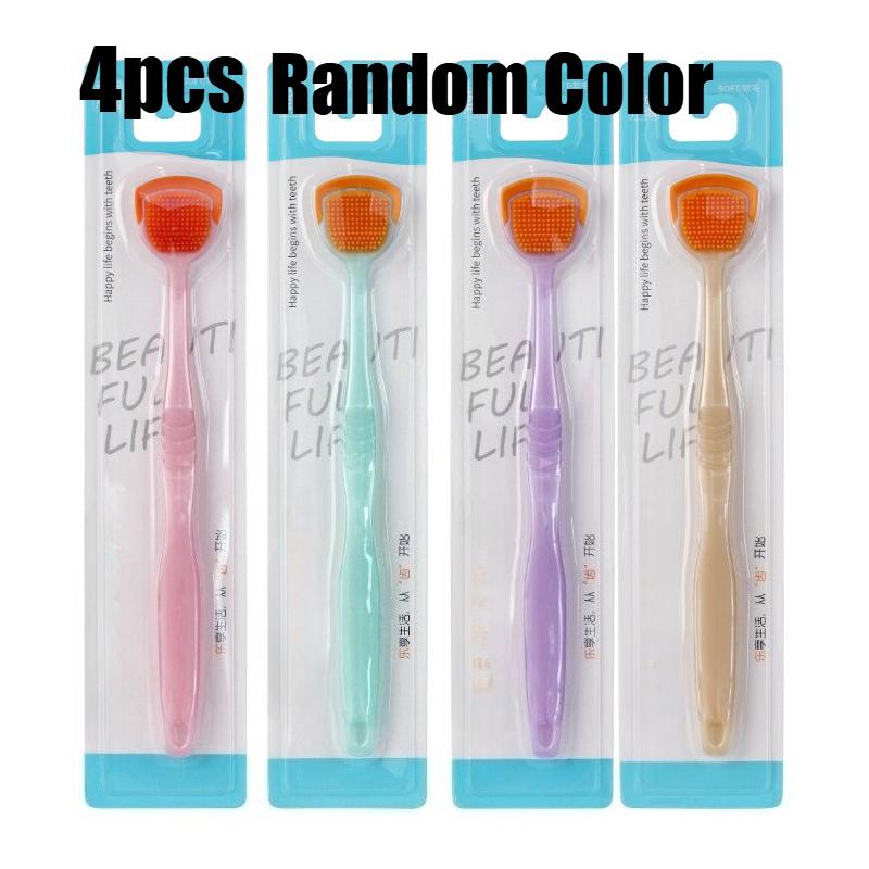 

4Pcs Double-Sided Tongue Brush Random Color Cleaning Toothbrush Tongue Scraper Mouth Fresh Breath Hygiene Oral Health Care Tool
