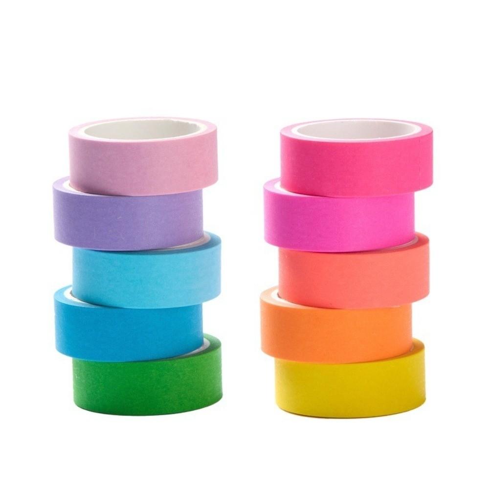 10 rolls Tearable Rainbow-colored Washi Tape Fluorescent Journals Tape Gift