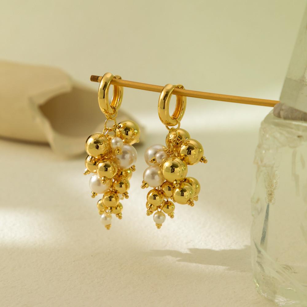 Alloy Gold Chic Geometric Earrings With Faux Pearl Detail Elegance Everyday