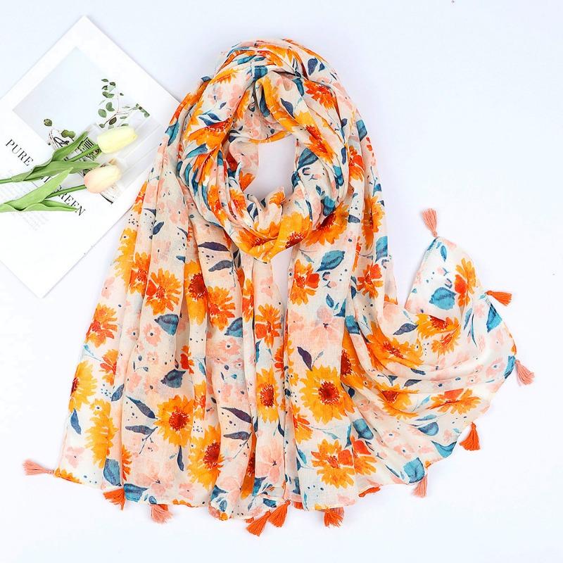 Autumn and winter small fresh rendering ink painting butterfly printing warm shawl, travel beach towel cotton and linen feel scarf