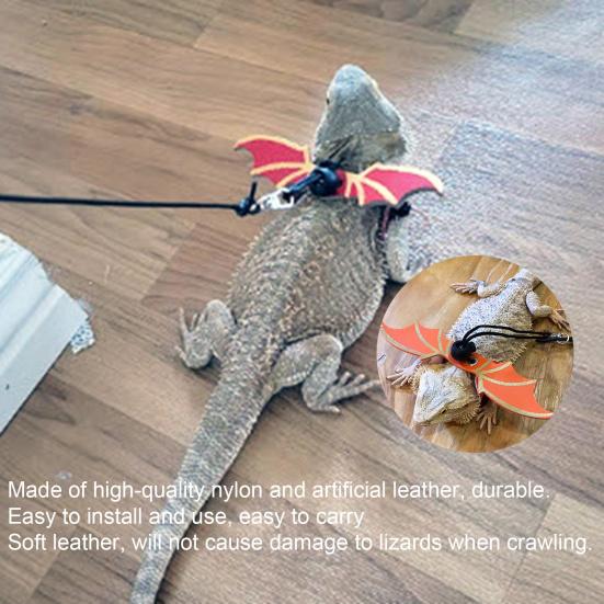 Yousheng 1 Set Reptile Leash Adjustable with Wings Traction Tool Lizard Faux Leather Towing Rope for