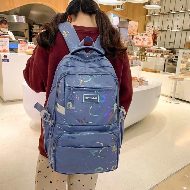 Female Large-Capacity Backpack Letter Print Students High School Schoolbag