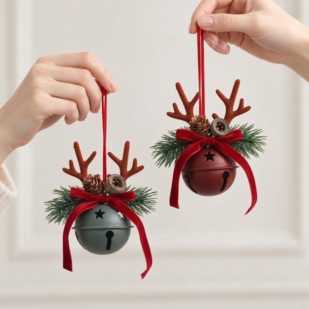 Vintage Rustic Style Christmas Bells Hanging Pendants Antlers Xmas Tree Pendant Shop Windows