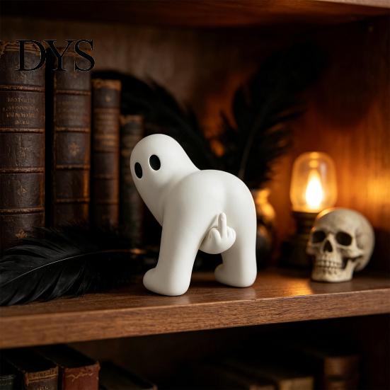 Accenti per la Casa di Halloween Sarcastici Divertente Fantasma con Dito Medio Statuetta, Statua Bianca Novità, Accessori Minimalisti Spettrali Ornamento da Tavolo