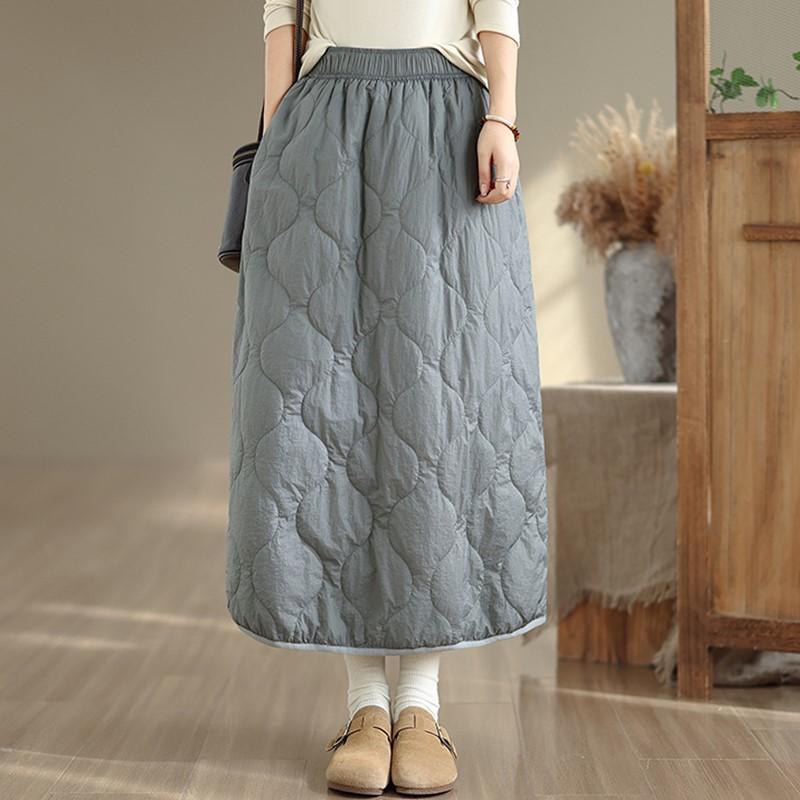 Faldas de algodón acolchadas de talla grande, de cintura alta, vintage, para primavera, otoño e invierno, informales, sueltas, largas, para mujer