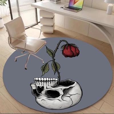 1pc Skull Bloom Office Round Area Rug, Under Office Chairs Bedroom Living Room Home Decor, Room Deco
