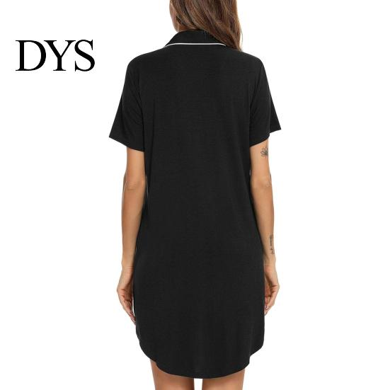Lady Sleepwear Women Summer Nightdress Short Sleeve Shirt Type Lapel V Neck Single-breasted Loose Solid Color Homewear Sleep Dress Nightwear Suspender