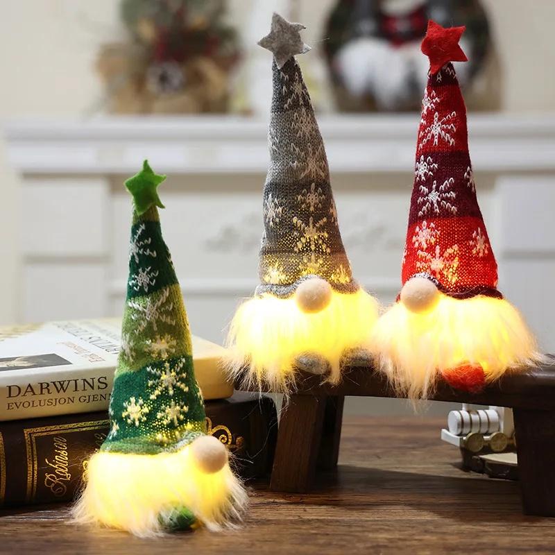 Christmas Faceless Doll Glowing Gnome LED Light Plush Knitting Crafts Xmas Home Doll Ornament New Year Kid Birthday Gift Decor