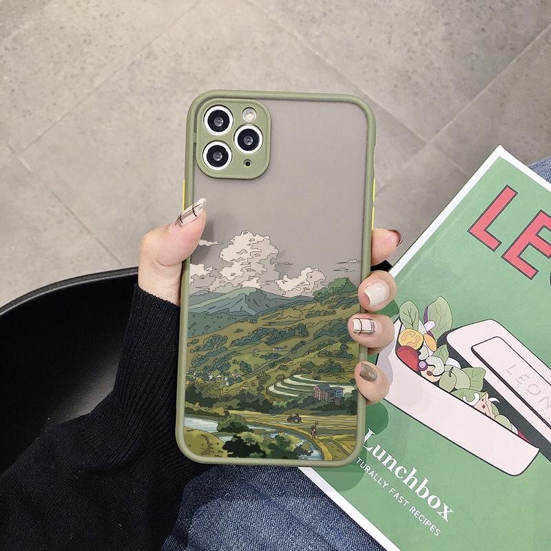 Japanese Anime Painted House scenery Phone Case For iPhone 16 15 Plus X XR XS Max 17 16 15 13 12 11 14 Pro Max Hard Matte Cover