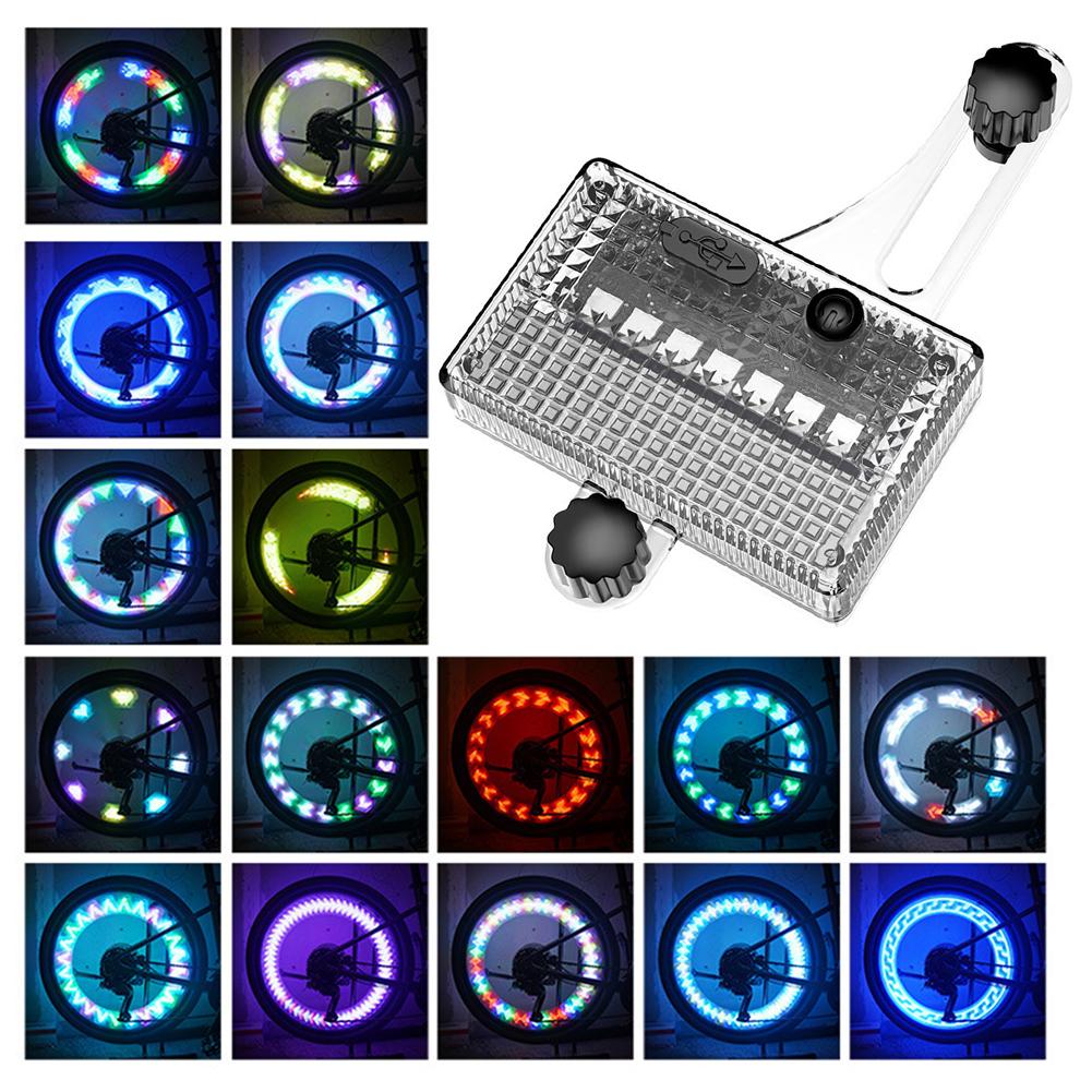 1-5Pcs Bike Wheel Light Solar/USB Rechargeable Bicycle Spoke Light Waterproof Smart Sensing Bike Warning Light Bicycle Accessory