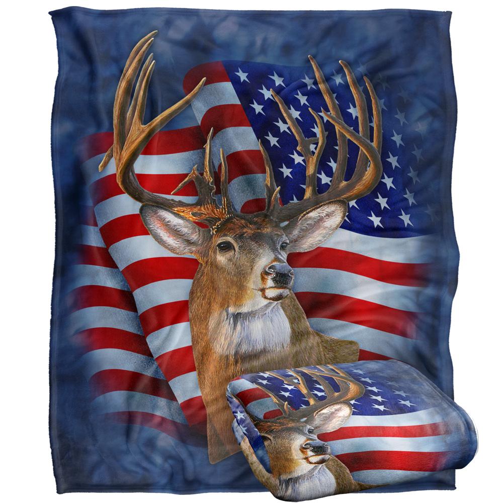 JQ Licensing Lz-Jp Silky American Flag Deer Supersoft Blanket