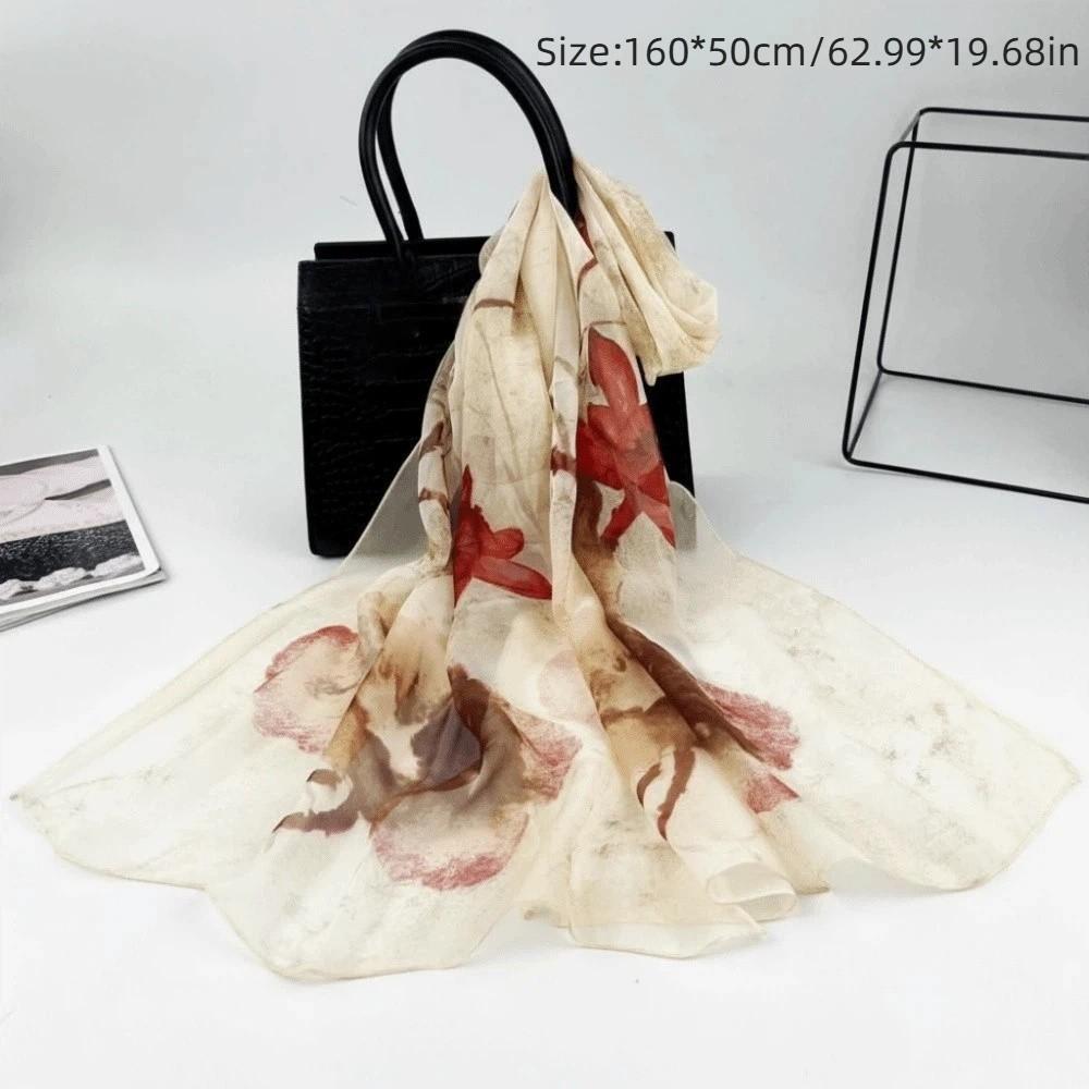 Floral Printing Thin Scarf Sun Protection Wrap Headscarf  for Beach and Sun Protection