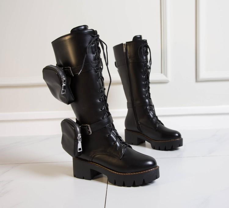 

thick-soled high-heeled thick-heeled medium boots, knight boots, lace-up zipper Martin boots, and two large-size women s boots. 34 чорний