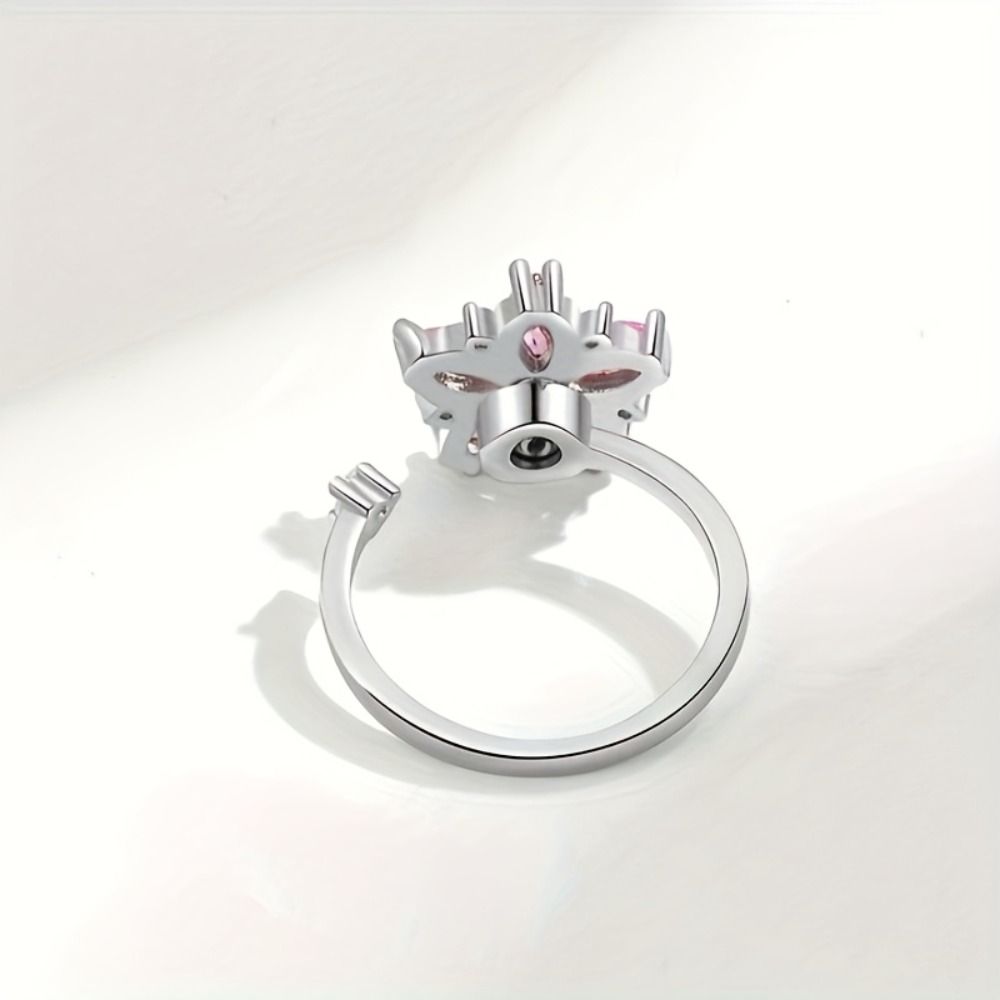 Female Ring Cherry Blossom Ring Rotating Design Pink Zircon Ring Floral Synthetic Ring Daily Wear