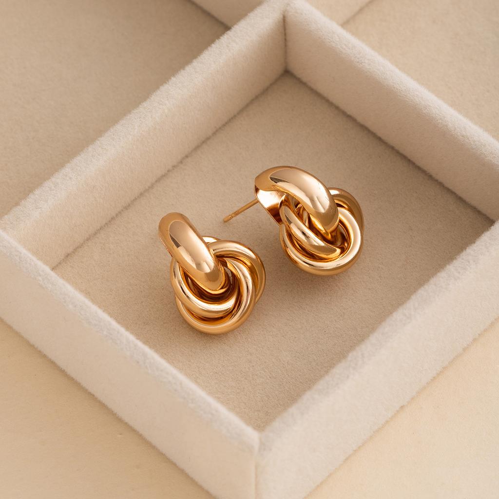 Cross Twist Metal Wind Stud Earrings Retro Multi-Layer Ring Geometric Earrings Personalized Niche Earrings