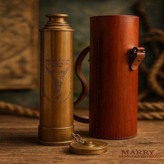 Brass Spyglass Telescope with Eiffel Tower Engraving Extendable Nautical Scope with Leather Case Handmade by