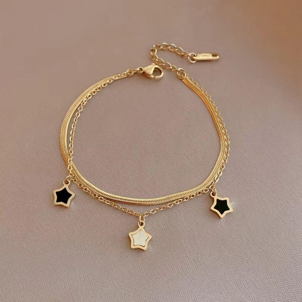 Double-Layered Star Charm Bracelet Titanium Steel Double Clavicle Chain for Women