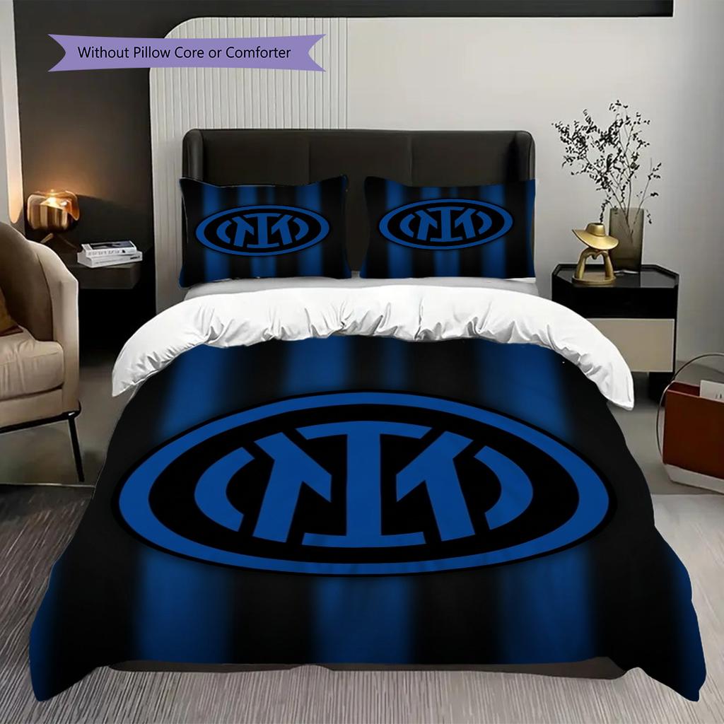 Set da tre pezzi Sfondo Emblema Inter (1 * copripiumino + 2 * federa, senza nucleo) Regalo di compleanno di Natale Copripiumino e federa