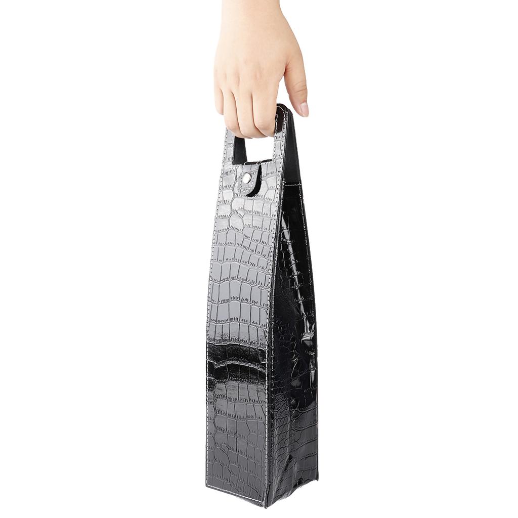 PU Resuable Leather Wine Tote Bag Champagne Beer Gift Bags Carrier(black)