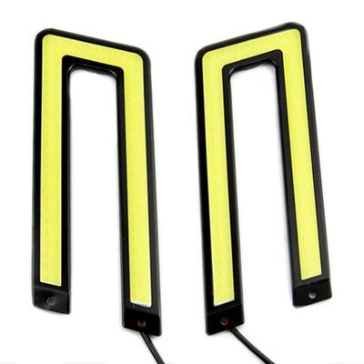 2Pcs White COB 6000K LED Daytime Running Light DRL Headlight U Shape Fog Lamp
