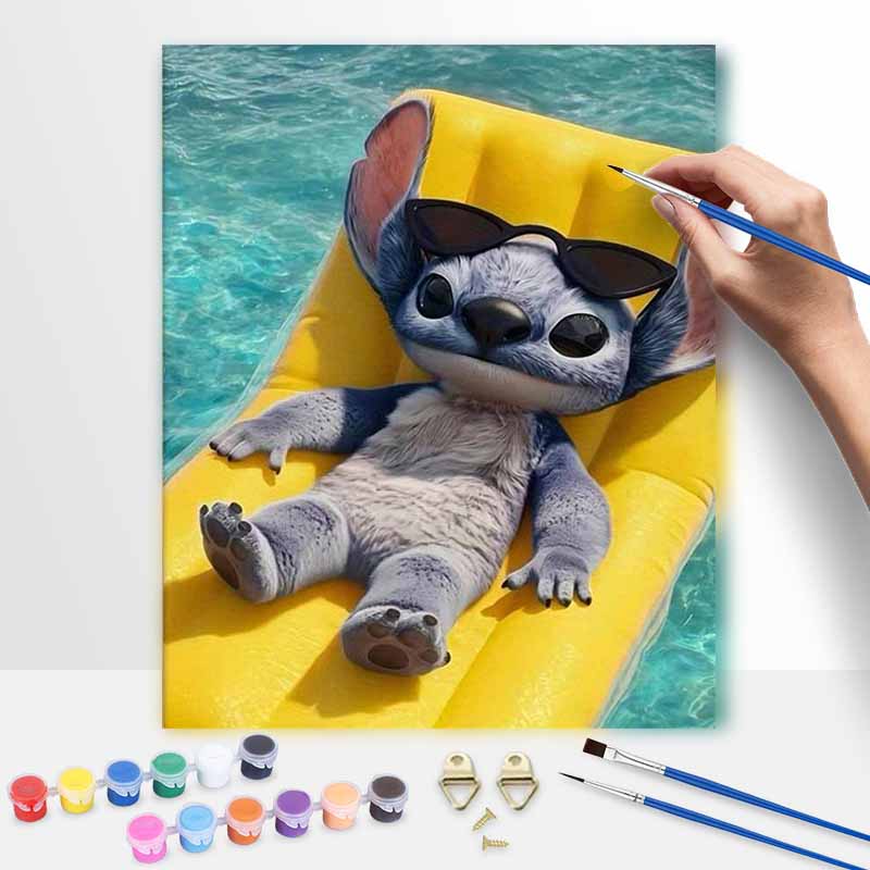 Disney Stitch summer swimming oil painting digital painting art kit handmade diy painting home decoration gift 20x30cm