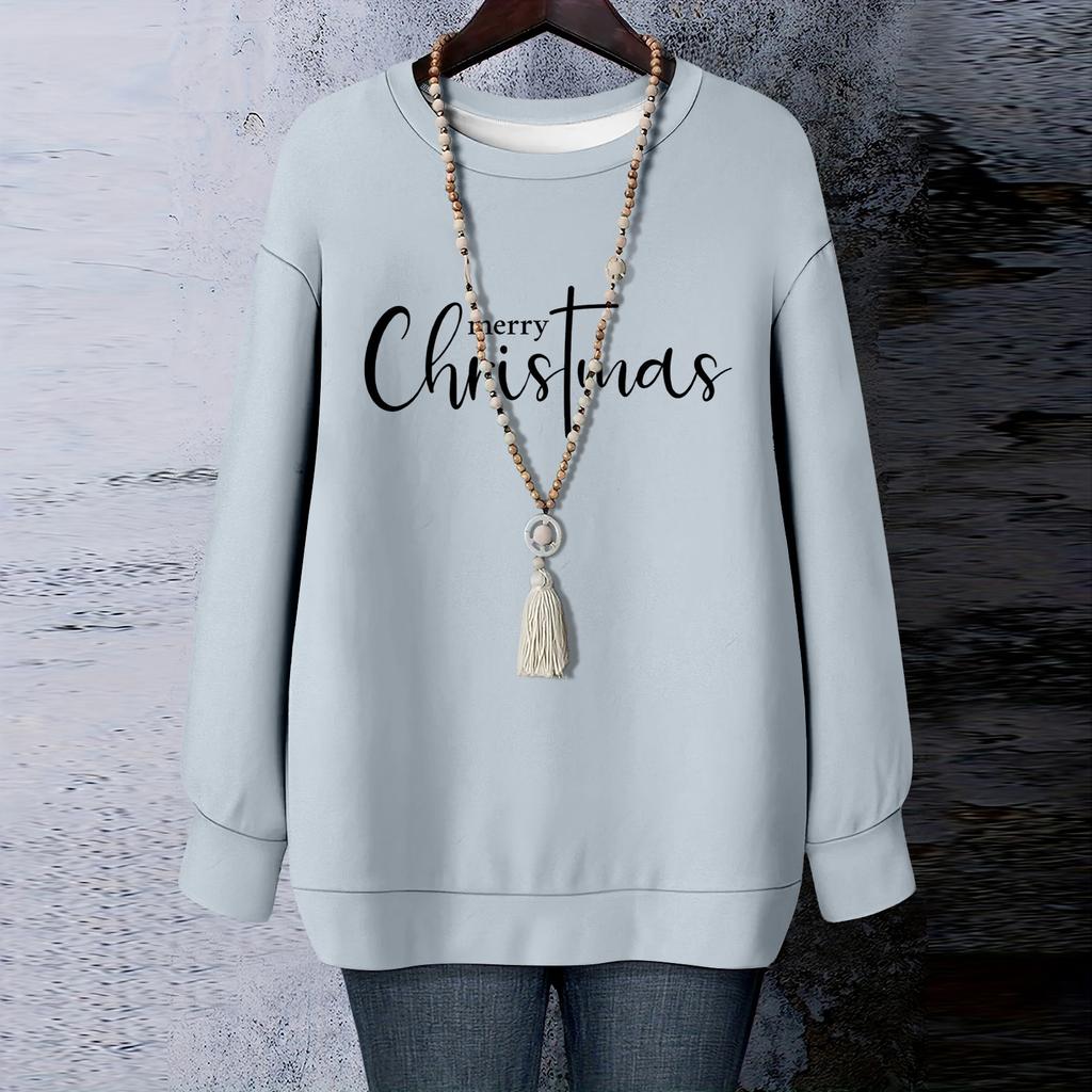 Ladies' Christmas Printed Round Neck Long Sleeved T-shirt Sweatshirt Top